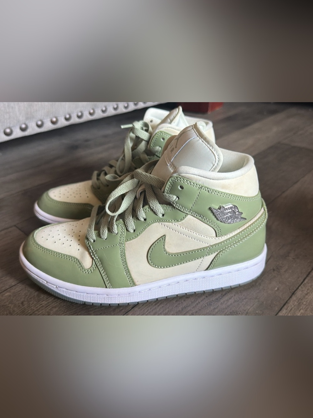 Jordan Kids Mid-Top Sneakers in Sage Green and Cream
